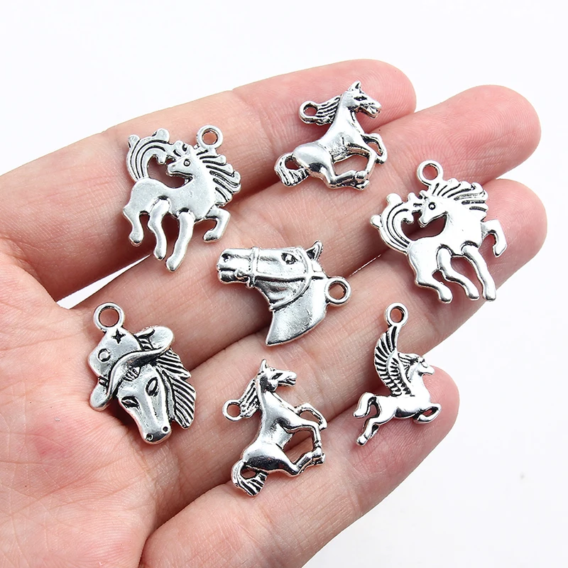 20 шт античные серебряные Разноцветные Подвески в виде лошади подвески для
