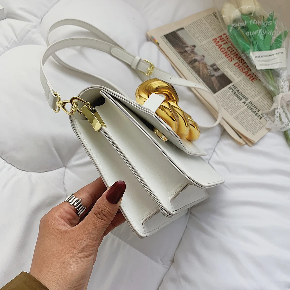 

Fashion Women Thick Golden Chain Handbags Small PU Leather Solid Color Shoulder Bags Ladies Flap Crossbody Bags