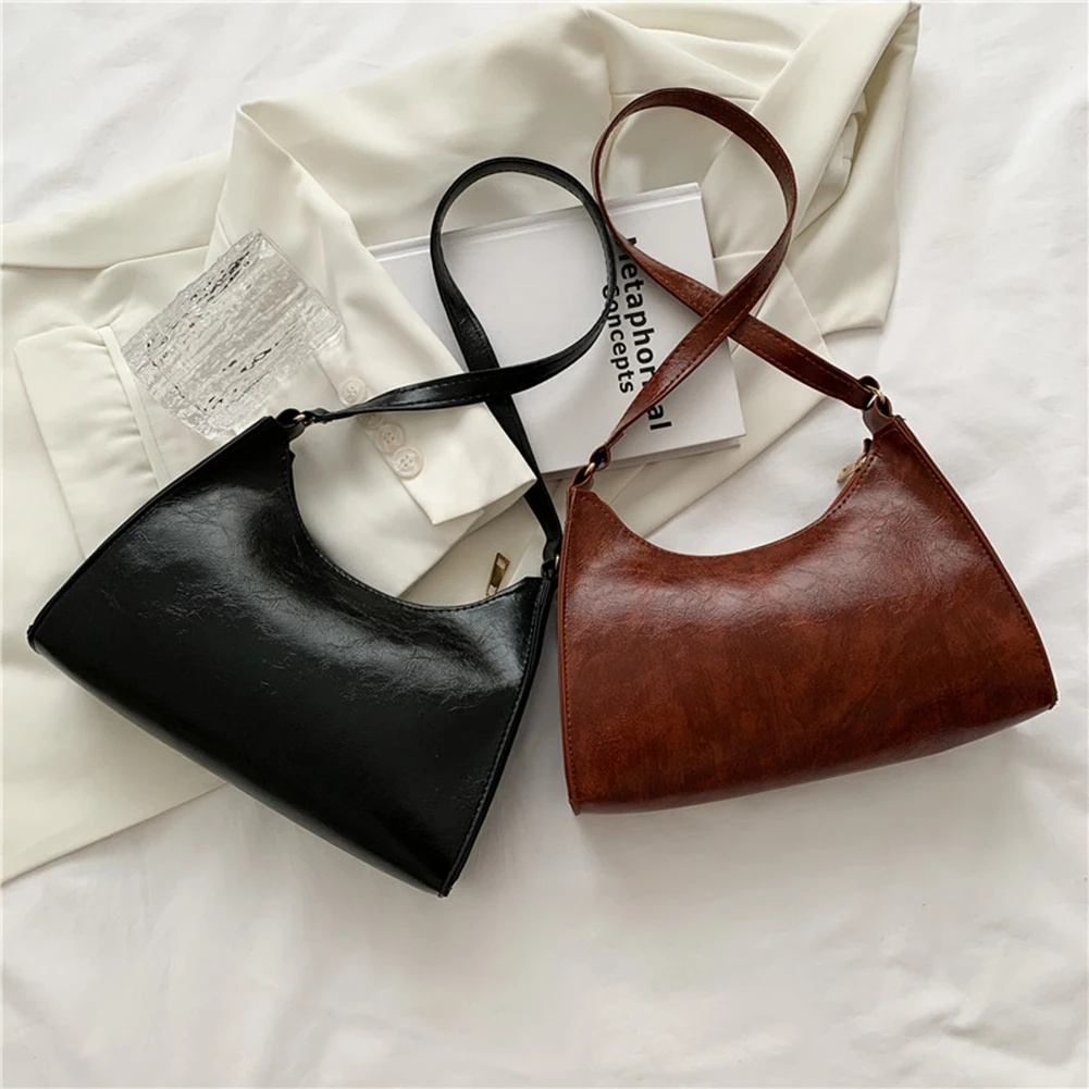 

Ретро сумка из искусственной кожи для подмышек, женские маленькие однотонные сумки для покупок через плечо, мягкие женские сумочки на молни...