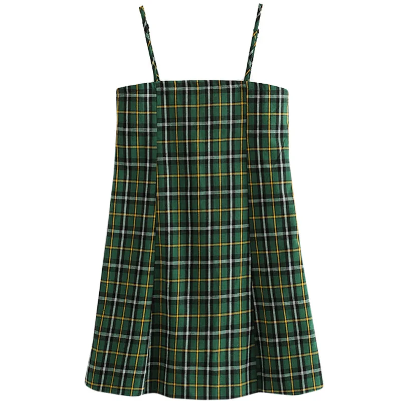 

Avocado Green Retro Plaid Skirt Female French Minority Student Fairy Holiday Sweet Small Suspender Dress