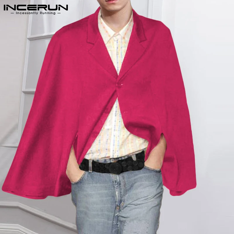 

Модная мужская накидка, повседневные пальто с отворотами, уличная одежда, однобортное свободное пончо, однотонная повседневная мужская нак...