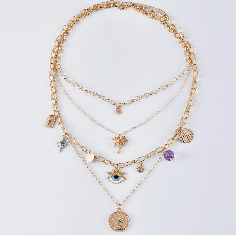 4 шт./компл. женские Колье Бохо Ретро кокосовое глаз звезда в виде геометрических