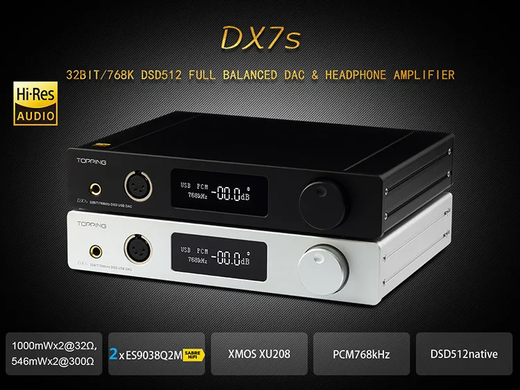 TOPPING DX7s Dual ES9038Q2M USB DAC 32 бит/768 K DSD512 усилитель для наушников XMOS XU208 OPA1612 OPT AES