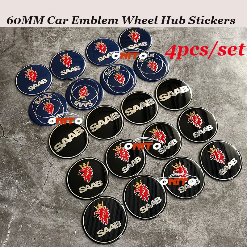 

4pcs/set 60mm Car emblem Logo Badge Wheel hub Stickers For 9-3 9-5 93 95 Car Rim wheel hub caps ABS aluminum Label Decals