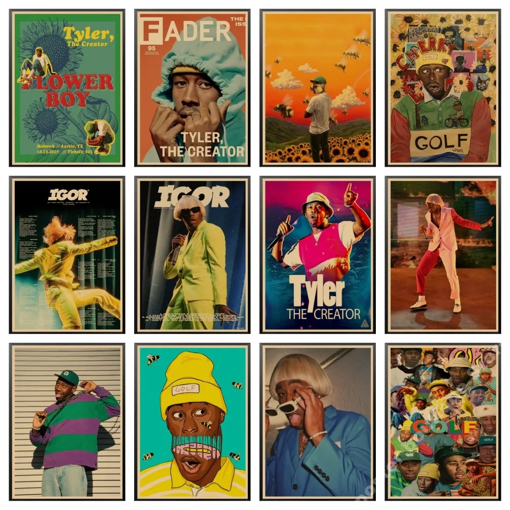 

Tyler The Creator Flower Boy Band Music Cover Hip Hop Rapper Retro Poster Art Painting for Home/ Room/Bar Decor Wall Stickers