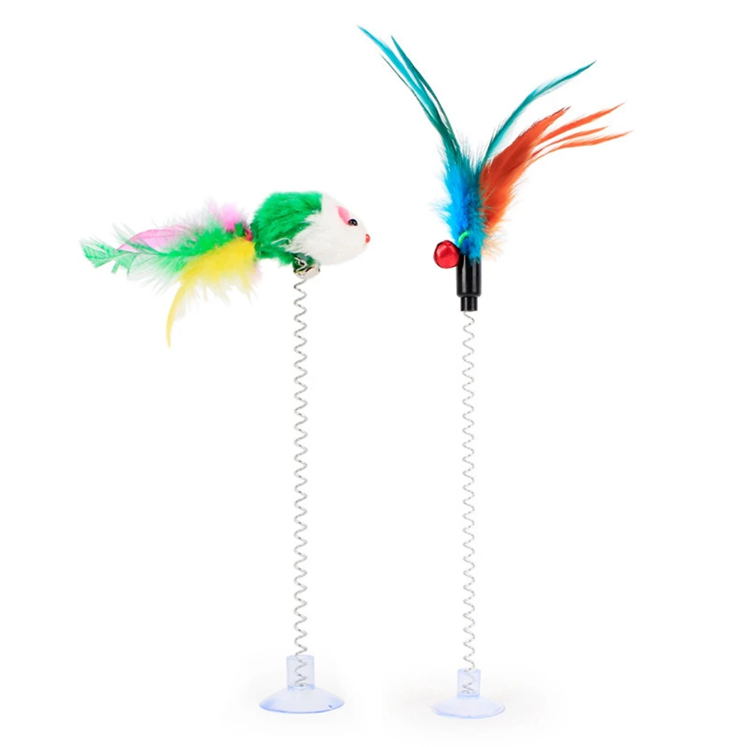 

Cat Toy Cats Funny Interactive Teaser Toys Kitty Feather Wand Pet Products Bottom Sucker Elastic Suction Kitten Spring Plaything