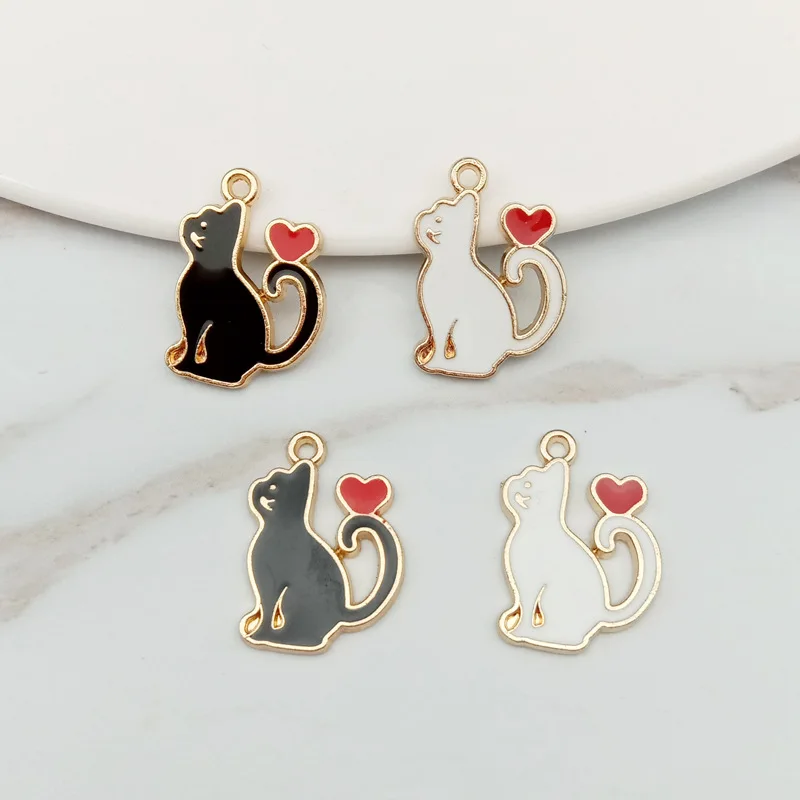 

20pcs Cute Enamel Heart Cat Charms DIY Bracelet Earrings Pendant Findings Charms For Jewelry Making Fashion Dangle 15*20mm