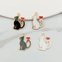 20pcs cute enamel heart cat charms diy bracelet earrings pendant findings charms for jewelry making fashion dangle 1520mm