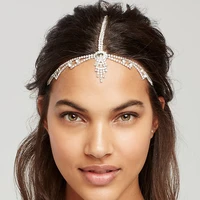 rhinestone tassel forehead chain flexible head chain hair clips headband for women crystal wedding hair chain jewelry headpiece