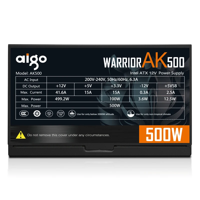 Блок питания Aigo AK для ПК 500 Вт черный тихий блок игр 120 мм rgb вентилятор 24 контакта 12
