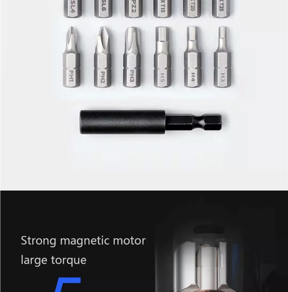 xiaomi mijia домашняя электрическая отвертка 5N. m большой крутящий момент PH1 H3 SL4 Набор отверток 12 шт. S2 бит 2000amh батарея 3,6 В