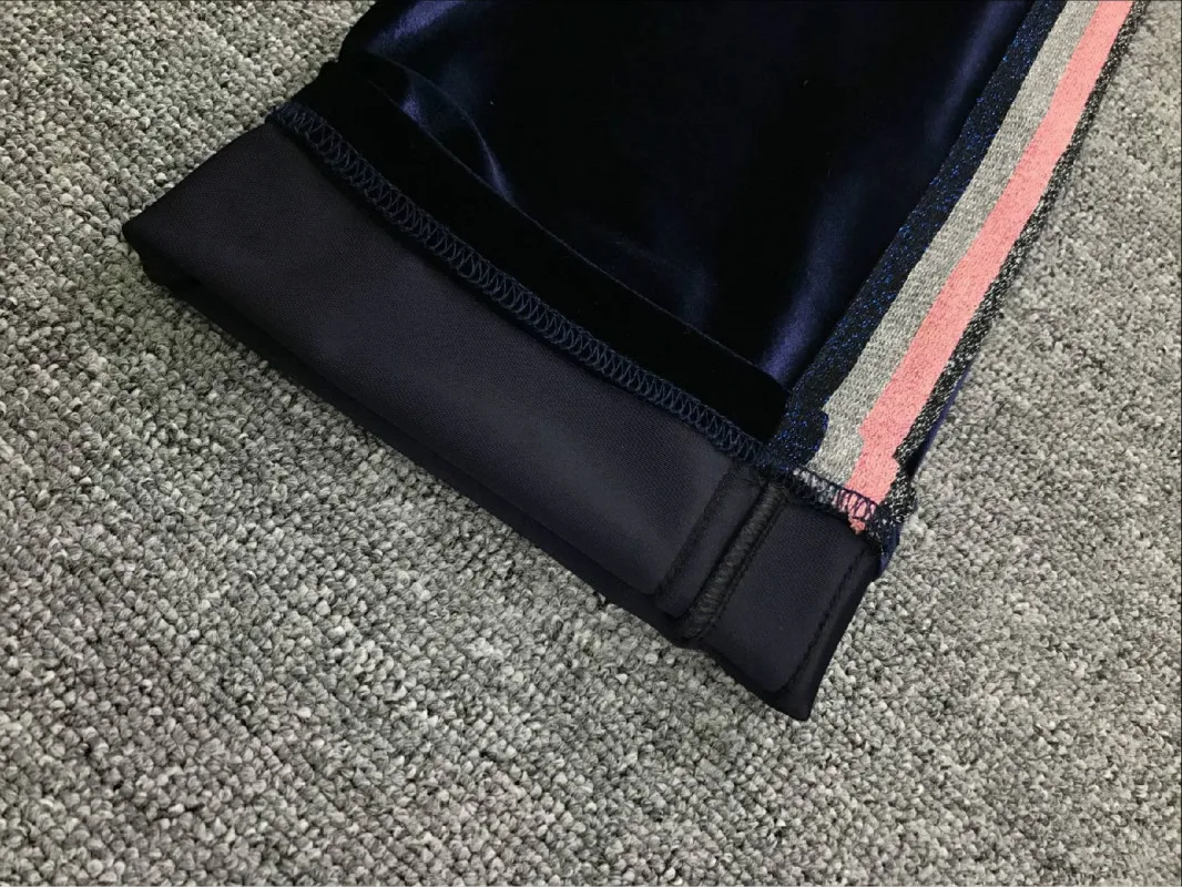 

Autumn Winter Fashion Versatile Gold Silk Color Flash Vertical Bar Velvet Drawstring Bandage Nine Point Straight Casual Pants M8