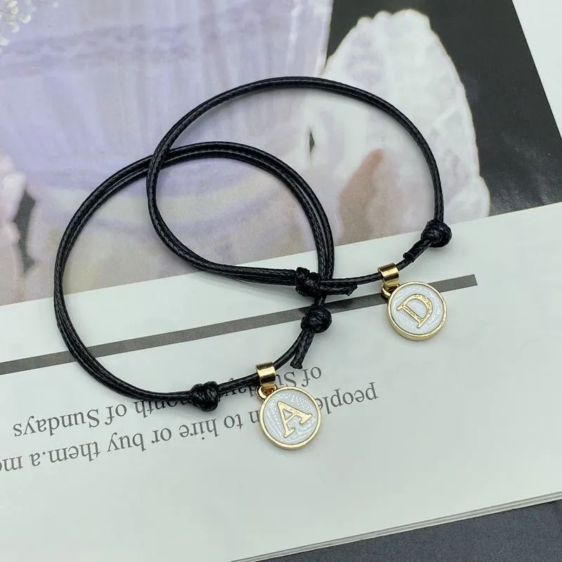 Регулируемый браслет с надписью имени модное черное веревочное ювелирное