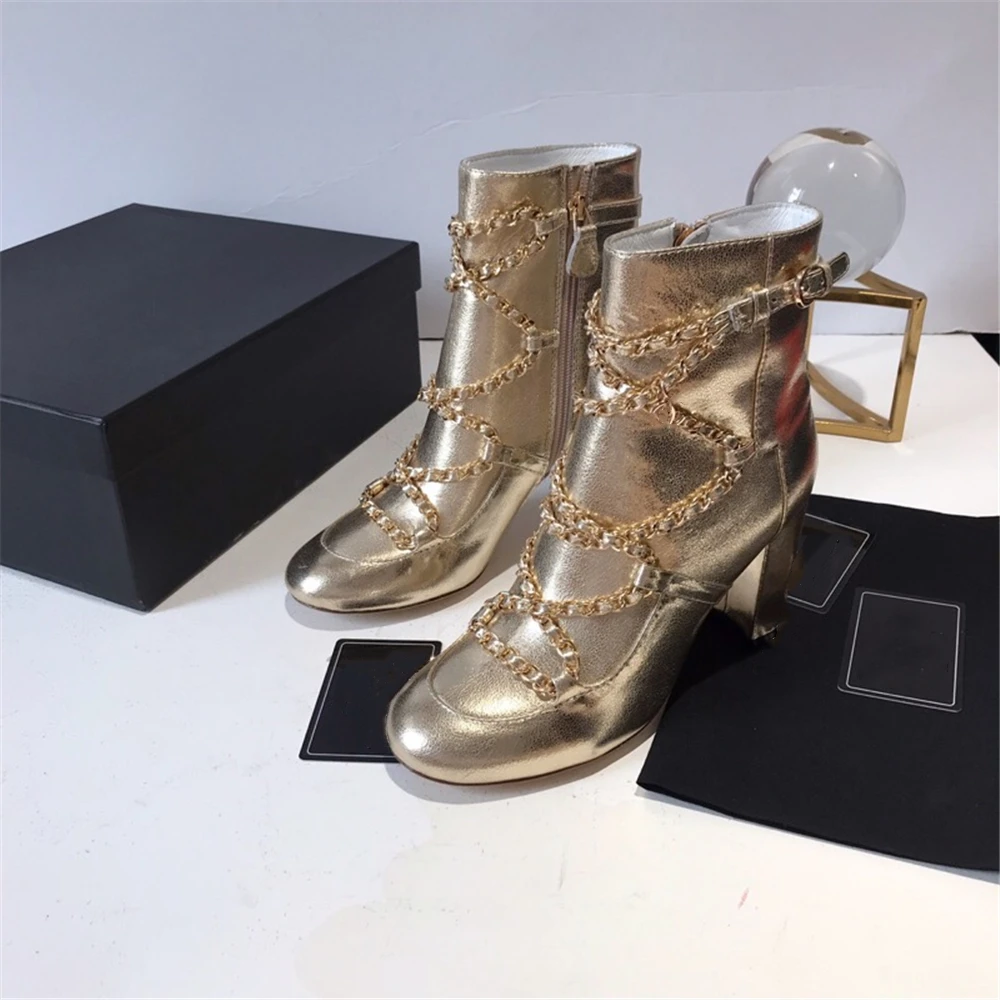 Новые модные ботинки из натуральной кожи женская обувь с украшением в виде