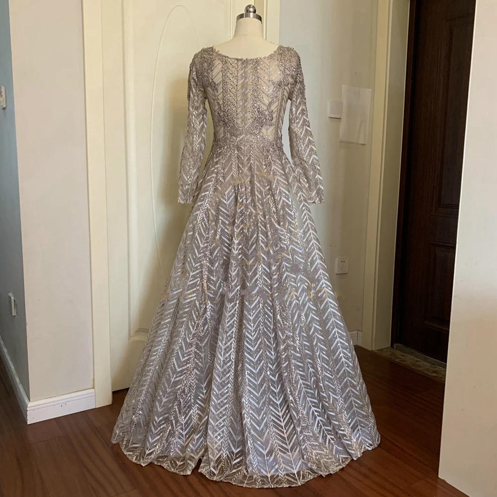 Платье женское кружевное с V-образным вырезом длинное бальное длинными рукавами