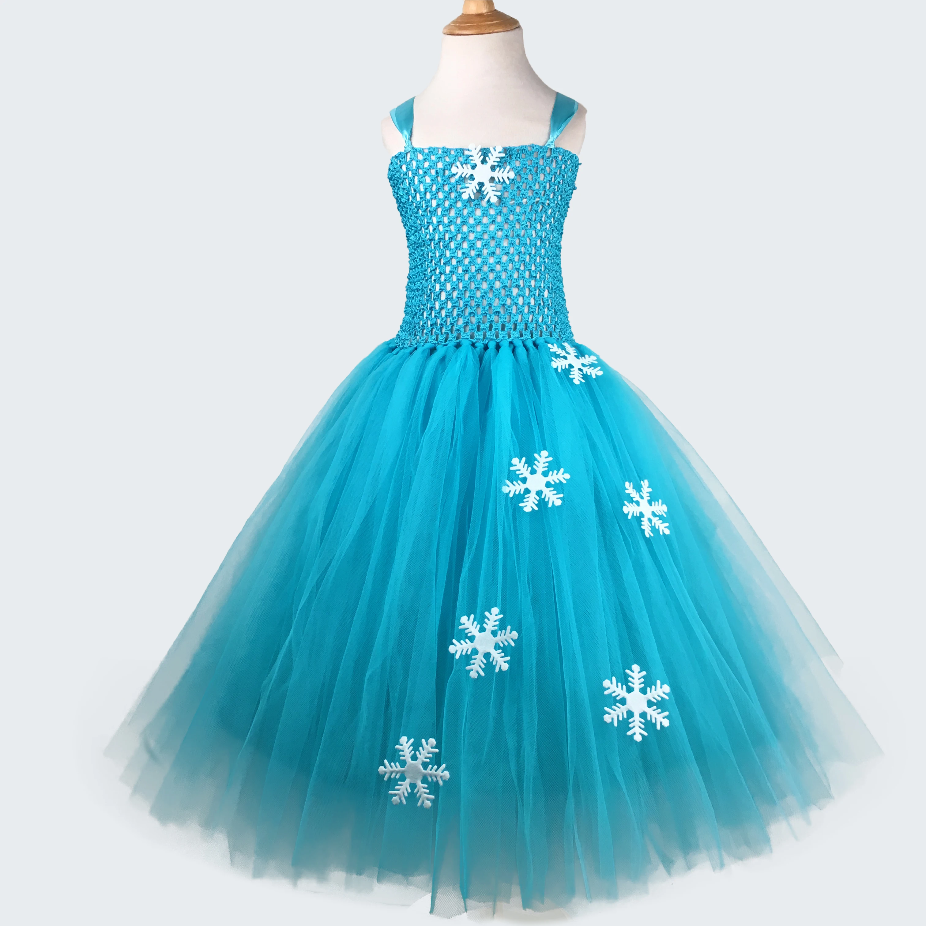 Платье-пачка принцессы Эльзы для девочек бирюзовое бальное платье с цветком
