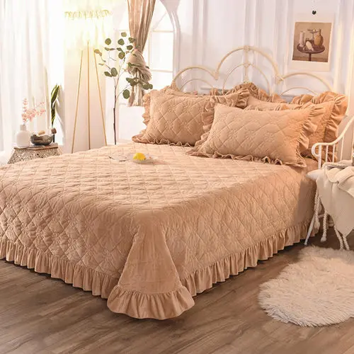 4 new Warming and Thickening Crystal Velvet Bedspread Fitted Sheet Pillowcases 2/3pcs Pure color Quilting Bedding - Цвет: 4