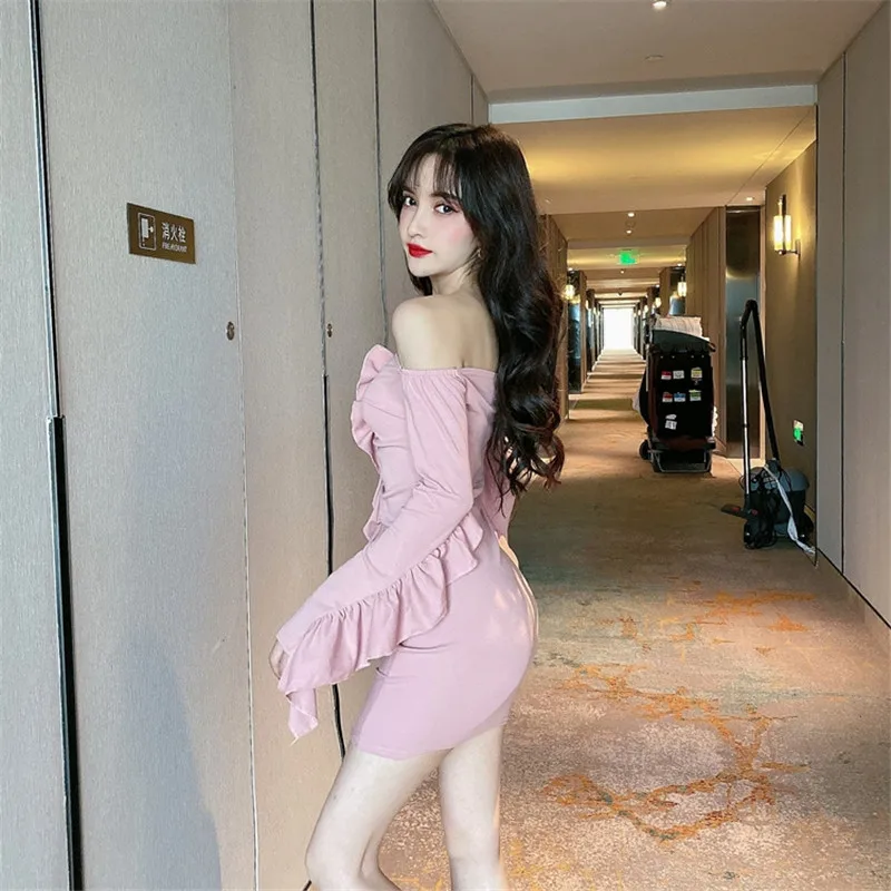 Новинка 2019 модное облегающее однотонное платье в стиле ретро с длинными рукавами