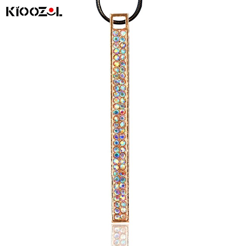 

KIOOZOL Micro Inlay Colored Cubic Zirconia Cuboid Pendant Long Necklace For Women Statement Jewelry Accessories 351 KO2