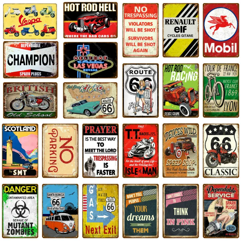 Винтажная масляная пластина для мотоцикла ретро картина автомобиля Route US 66