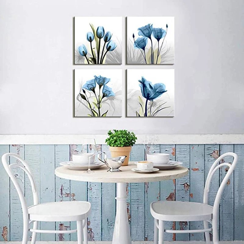 

4Pcs Wall Decorations for Room Decor - Elegant Tulip Flower Canvas Print Wall Art Paintings for Dining Room Wall Decor
