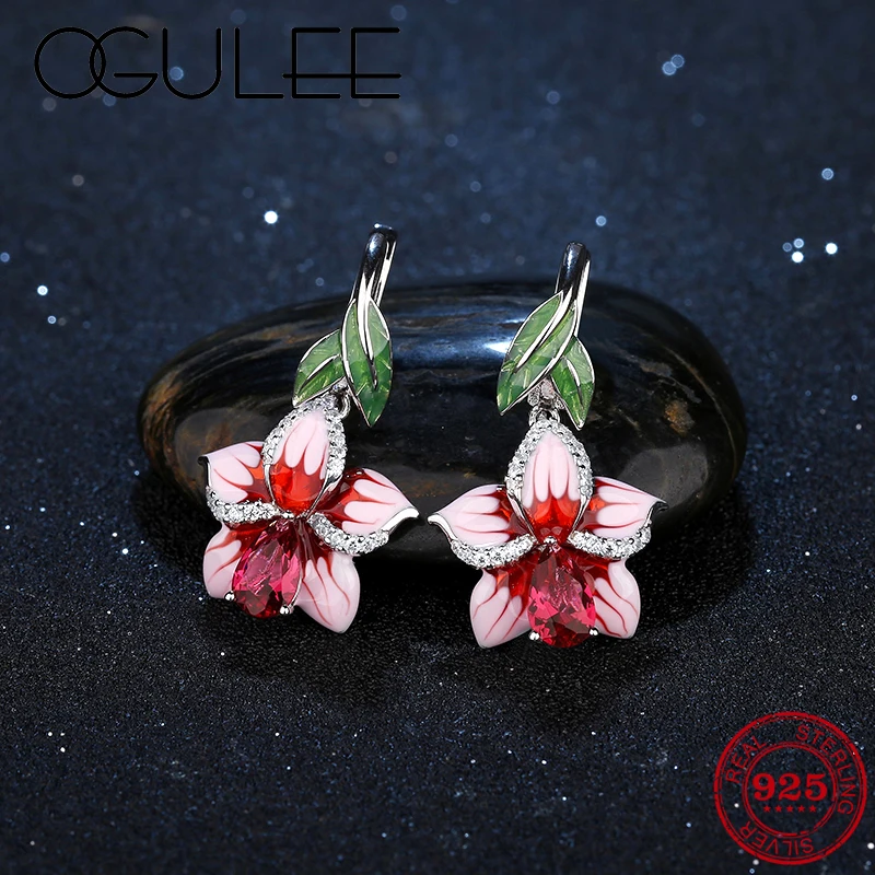 

Женские серьги с зажимом, 2020, горячая распродажа, Настоящее серебро 925 пробы, Красный Цирконий, великолепные цветы лотоса, клипсы, серьги, мод...