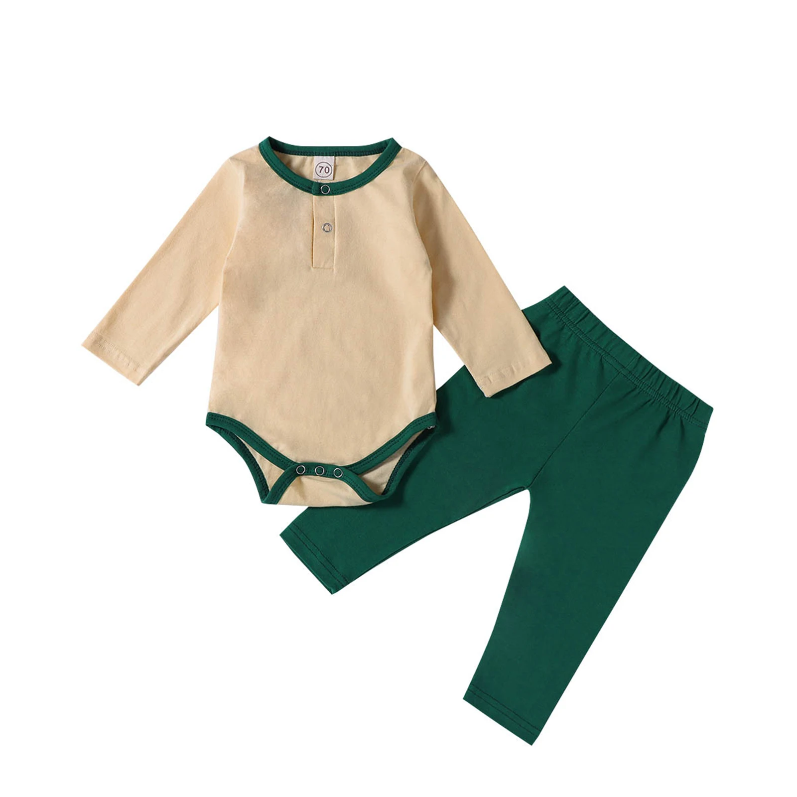 

Unisex Baby Fall Outfits, Long Sleeve Crew Neck Romper + Elastic Waist Pants 2Pcs Pajamas Set