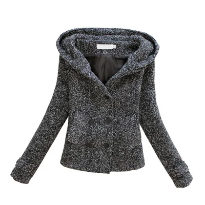 

2020 Coat Women Autumn Double Breasted Overcoat Hat Fashion Slim Woolen Tweed Fabric Women's Jackets Short Jacket Female