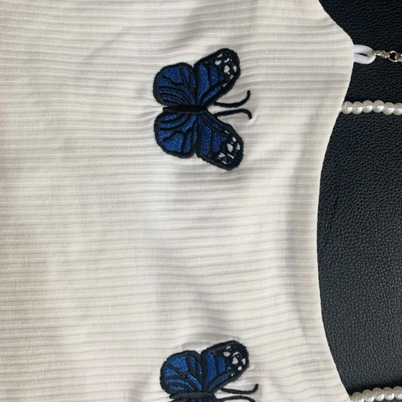 Женский трикотажный топ без рукавов, с открытыми плечами и вышивкой бабочек, весна-лето, 2020 от AliExpress WW