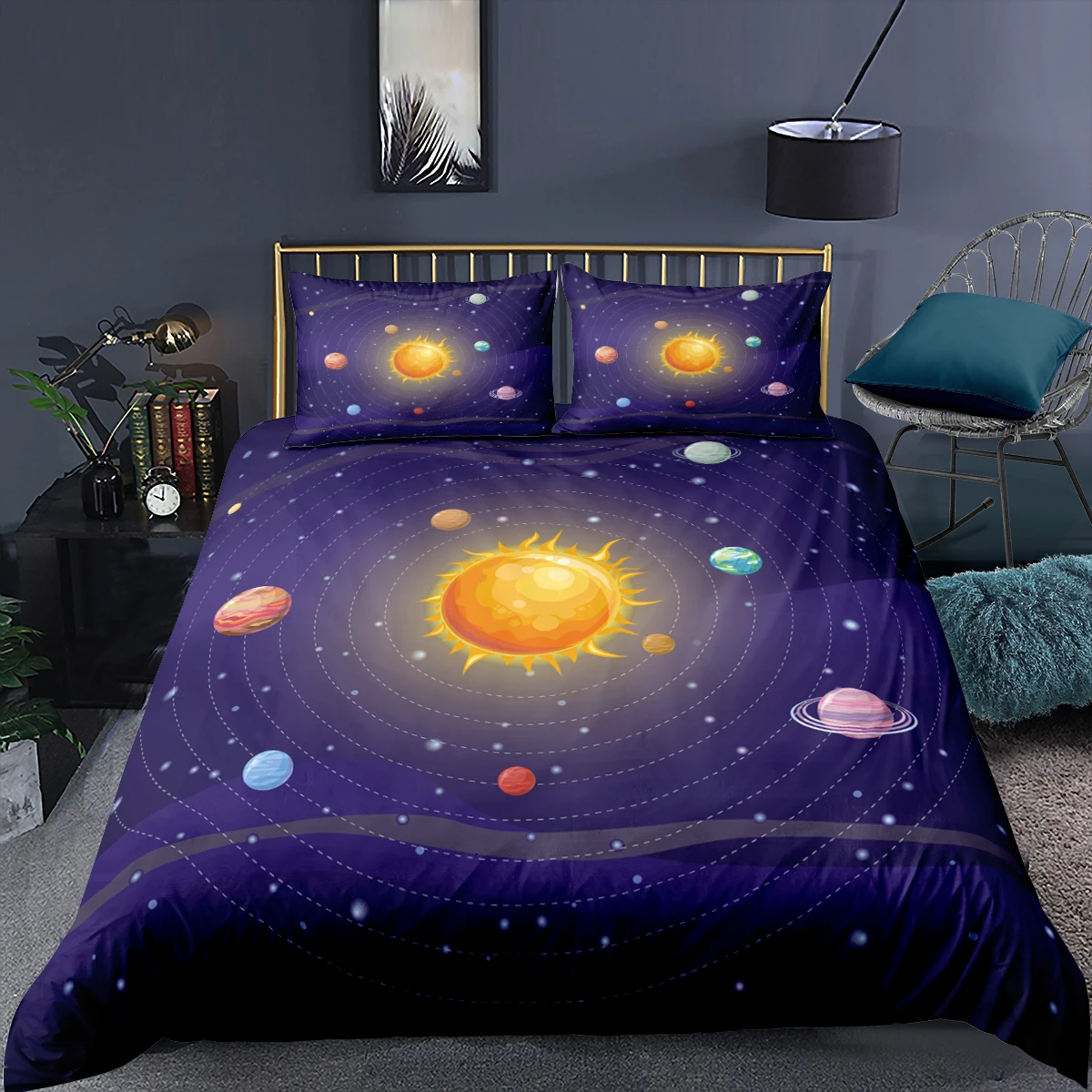 

3D Space Universe Bedding Set Cartoon Duvet Cover Set Comforter Custom Kdis Baby Bedclothes Black And Purple Bed Sets