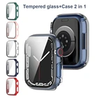 Чехол из твердого поликарбоната с закаленным стеклом для защиты экрана, совместимый с Apple Watch серии 7 44 мм 41 мм, Сменный Чехол, аксессуары