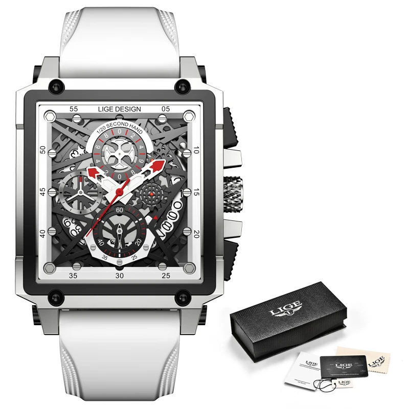 

2021 New Square Men Watches LIGE Top Brand Luxury Waterproof Quartz Watch For Men Date Sport Hollow Clock Male Relogio Masculino