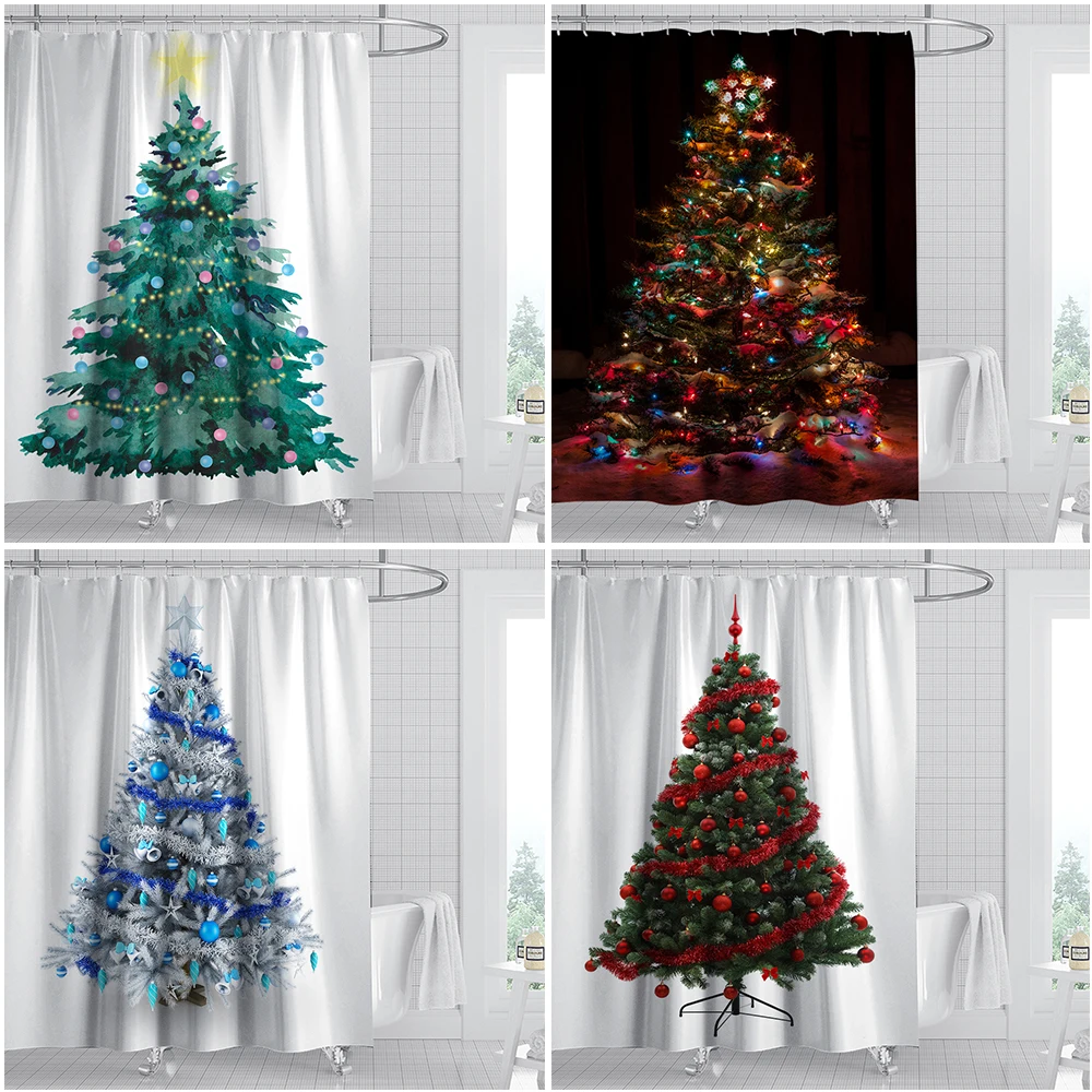 

Занавеска для душа в виде рождественской елки, занавеска для ванной комнаты из водонепроницаемой ткани, занавеска для ванной с крючком