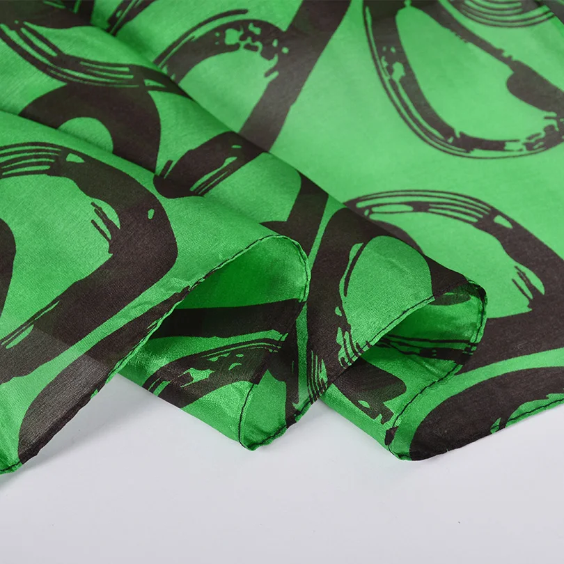 BYSIFA женский зеленый шелковый шарф с граффити шаль Осень зима 100% шелк длинные