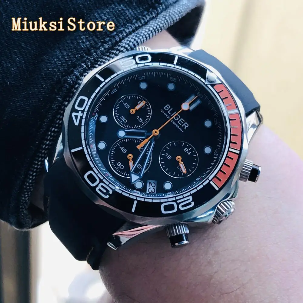 Bliger 41 мм Серебряный чехол сапфировое стекло Дата Керамическая рамка резиновый