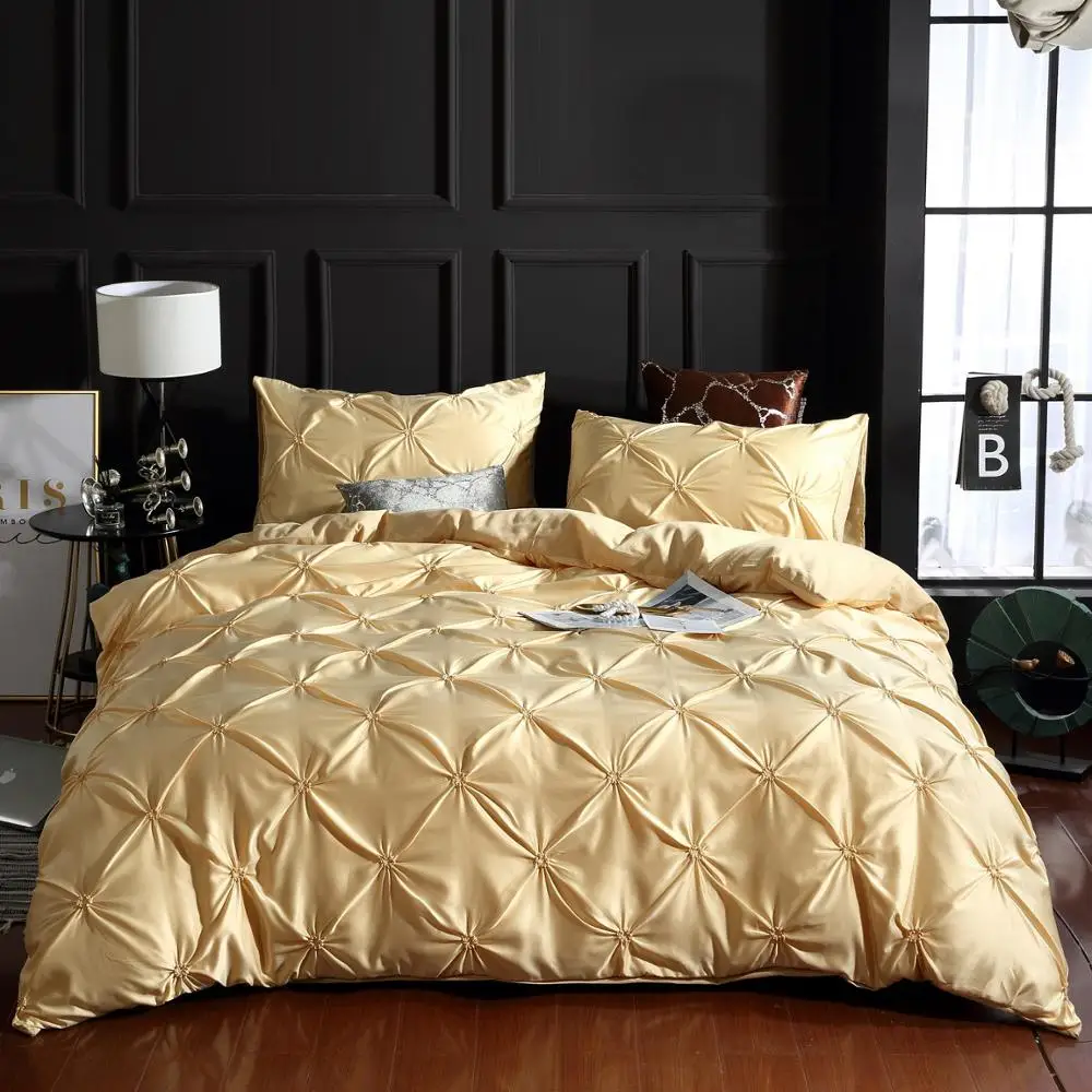 

Luxury Bedding Cover Set Pull Flower Duvet Cover+Pillowcase 2-3PCS Soft Solid Bed Cover Nobel Golden