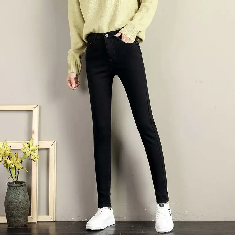 

ATHVOTAR Winter Velvet Leggings for Women Warm Pants High Waist Pencil Pant Push Up Leggings Solid Color Jeans