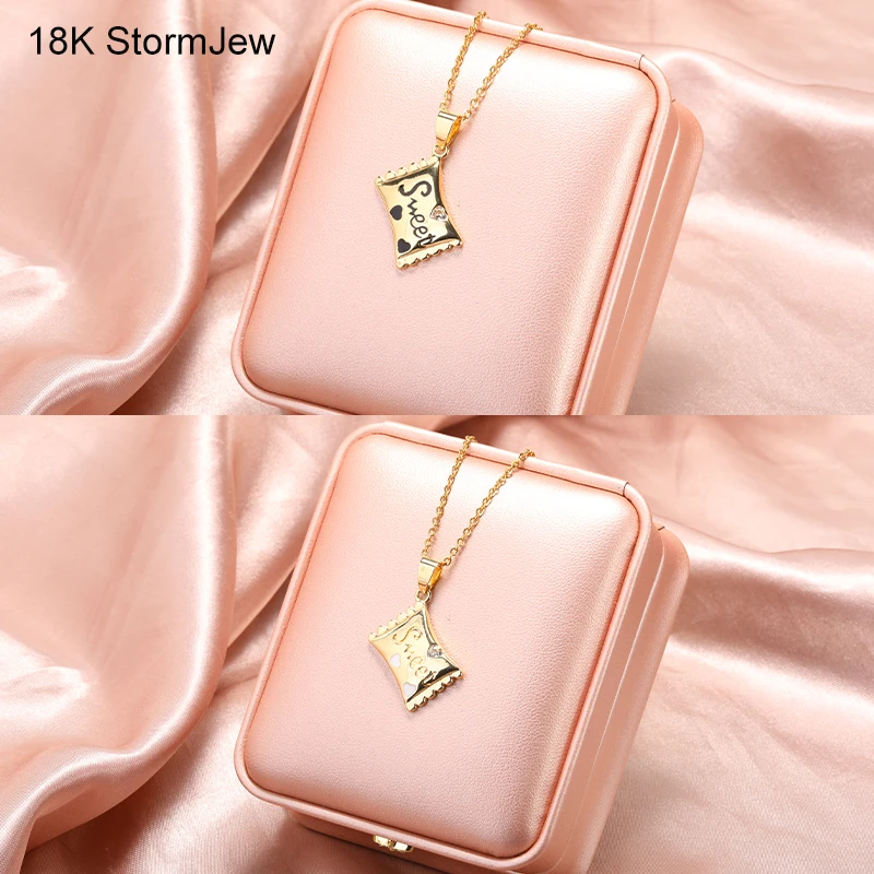 Candy Necklace Sweet Pendant Gold Zircon Heart Letters Necklaces For Women Girls Valentine's Day Gifts Clavicle Chain Jewelry 