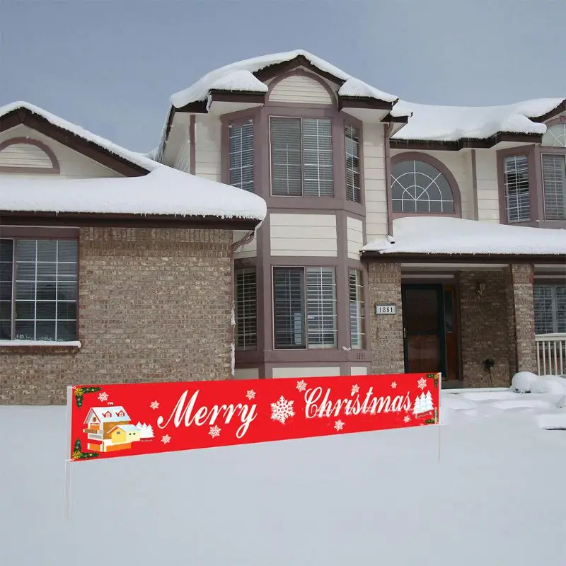 

34YF Outdoor Christmas Banner Pull Flag Decorations Celebrate Foldable Hanging Decor Porch Background Signs Home Outside Door