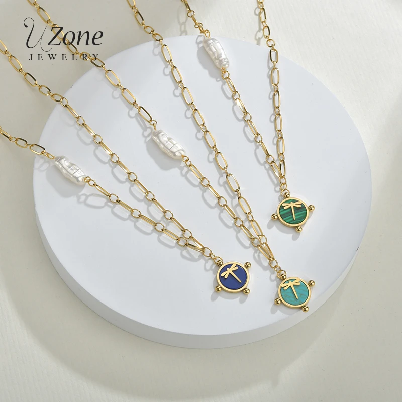 Женская цепочка с подвеской в виде стрекозы Uzone разноцветная из нержавеющей