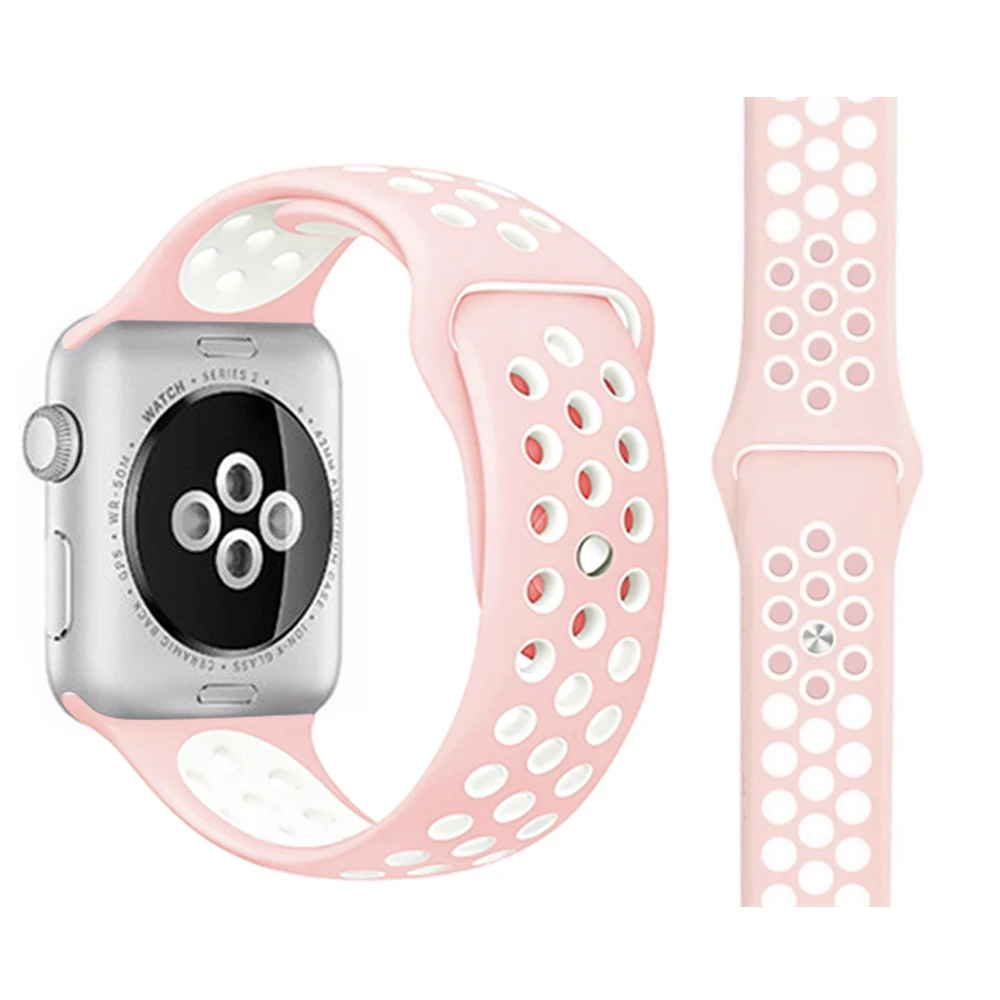 Модный спортивный силиконовый ремешок для часов apple watch 42 мм, 38 мм, 40 мм, 44 мм, браслет Nike+ Iwatch series 5/4/3/2/1 - Цвет ремешка: Powder with white