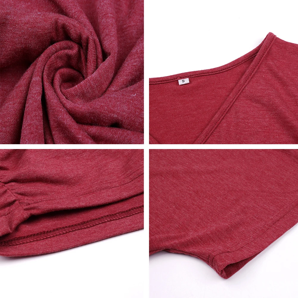

FashionV Neck Dresses for Women 2021 Summer Short Sleeve Red Dress Solid Polyester Above Knee Outfits Sheath Sexy Women Clothing