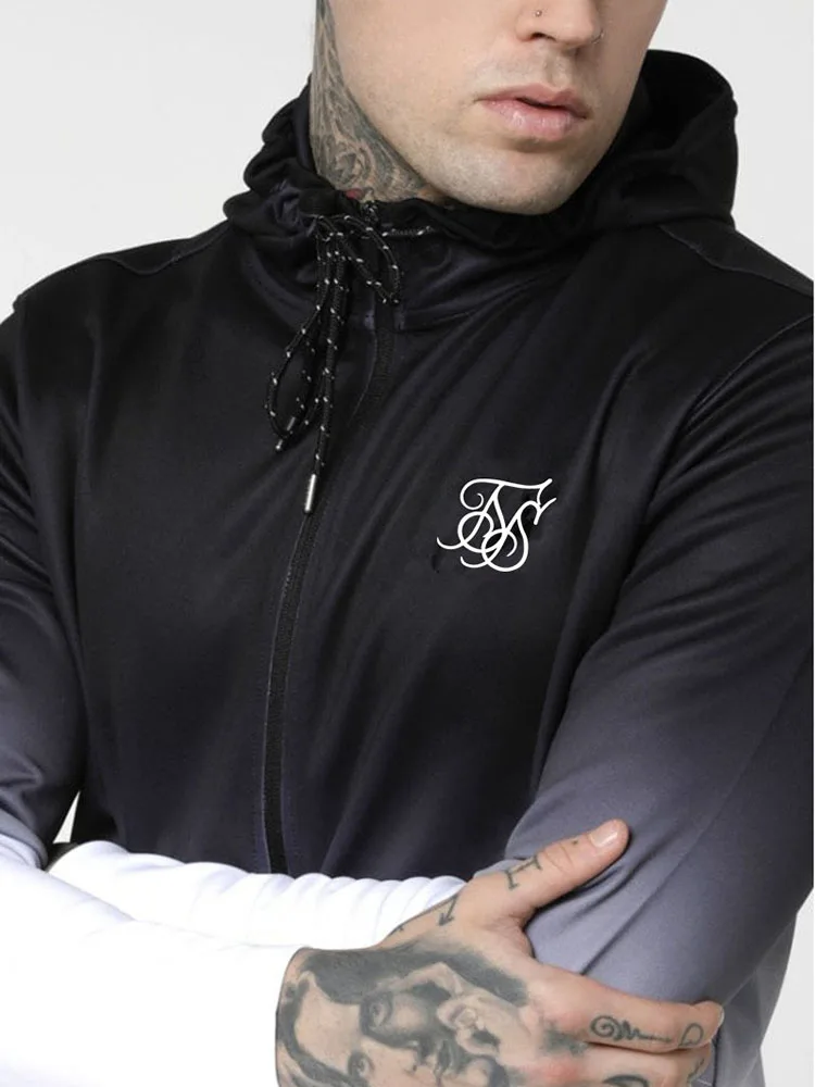 

2021Ropa Hombre 3D Gradient Color Jogging Trend Travel Shopping Men's Sweatshirt Gym Fitness Training Tight Zipper Cardigan