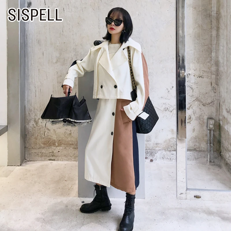

Женский лоскутный комплект SISPELL, комплект из двух предметов, куртка с отложным воротником и длинным рукавом и юбка с подтяжками, 2021