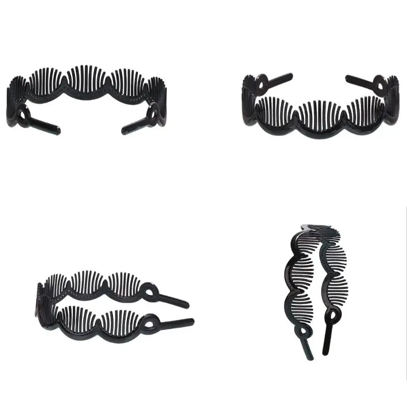 Women Black Wide Plastic Hair Hoop Headband Holder Clasp Comb with Wave Non-Slip Teeth Crown Headpiece DIY Styling Accessories |