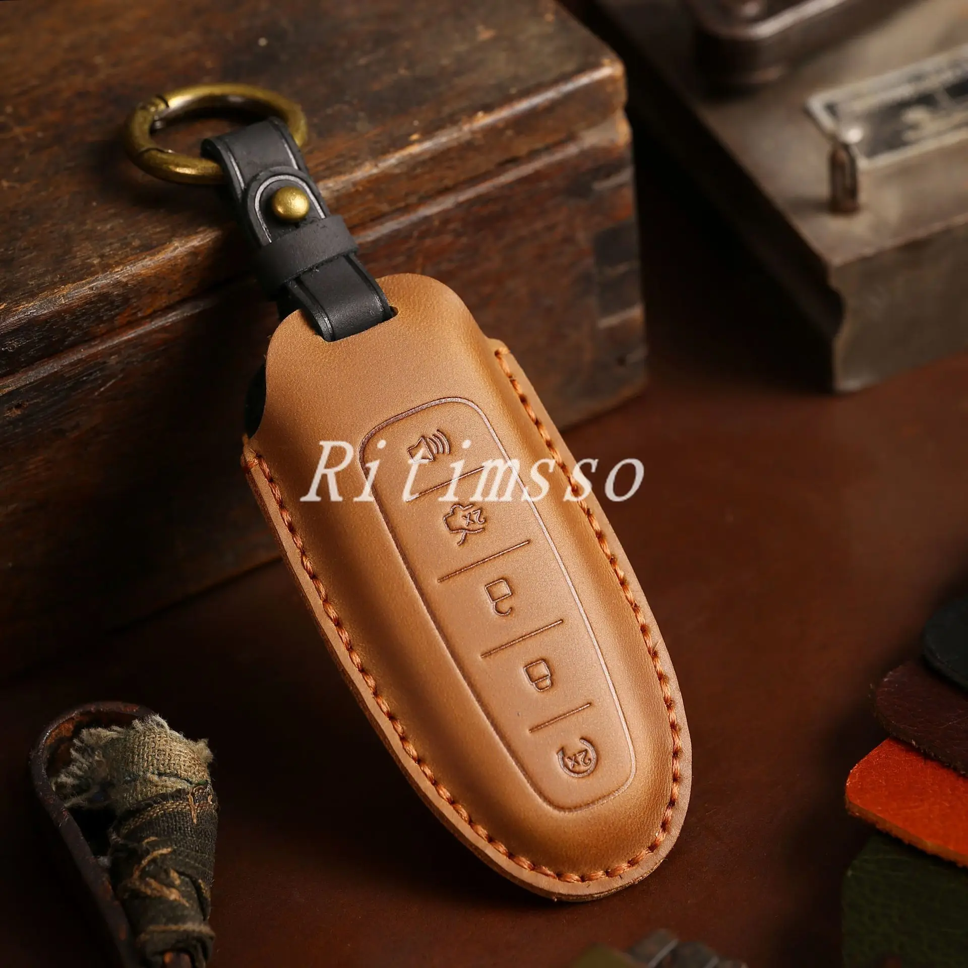 

5 Button Handmade Leather Auto Keys Fob Shell Car Key Case Cover for Ford Edge/Escape/Explorer/Focus/Taurus/Flex/LINCOLN