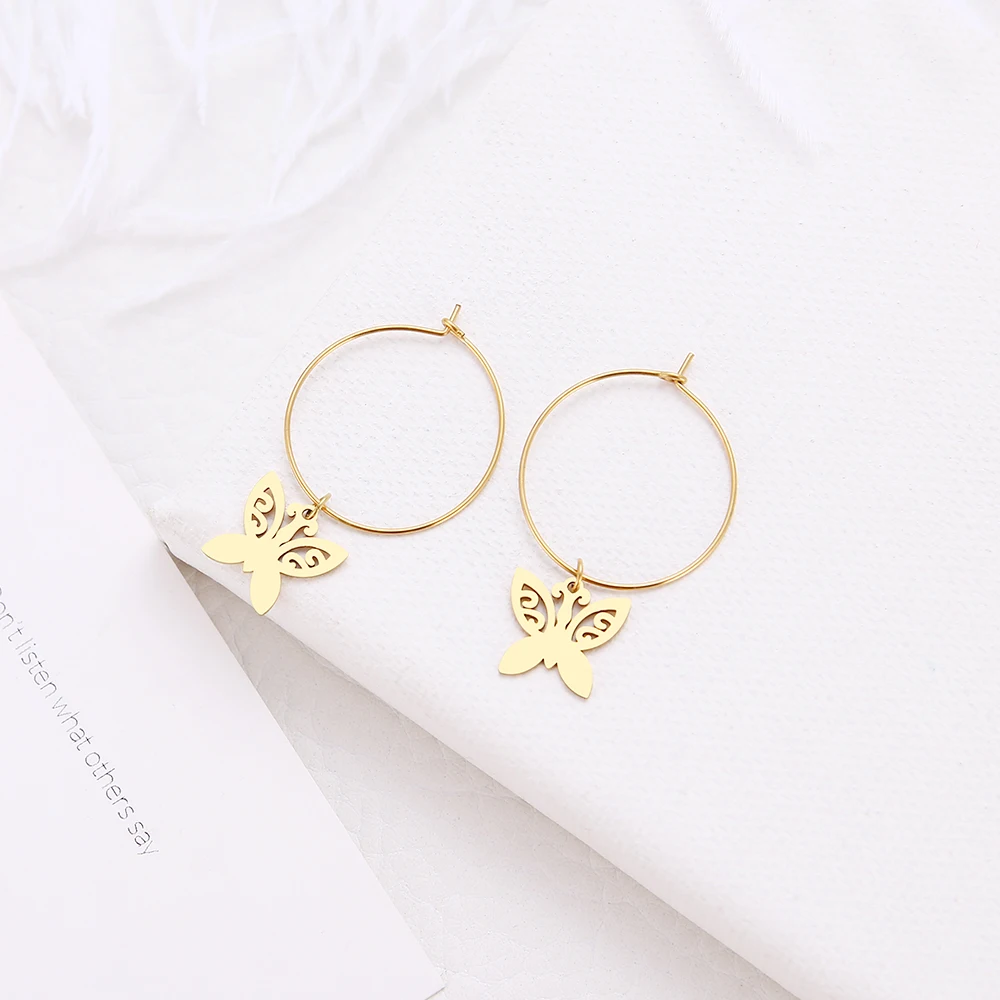 Женские классические серьги DOTIFI круглые бабочка из нержавеющей стали с