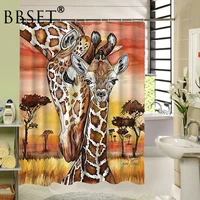 funny animal shower curtain mother and child giraffe on the grassland pattern waterproof multi size douchegordijn bathroom decor