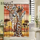Забавная занавеска для душа с изображением животных для мамы и ребенка, жирафа на лугу, водонепроницаемая, многоразовая, Douchegordijn, декор для ванной комнаты