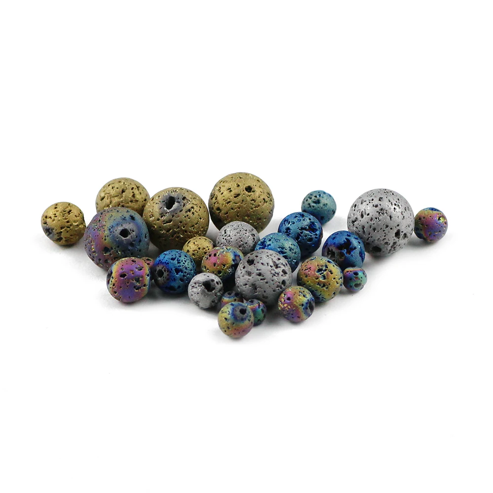 HGKLBB gold silve Purple plating Volcanic Lava Rock Natural Stone Round Loose beads Jewelry Making 4/6/8/10/12MM bracelets DIY | Украшения